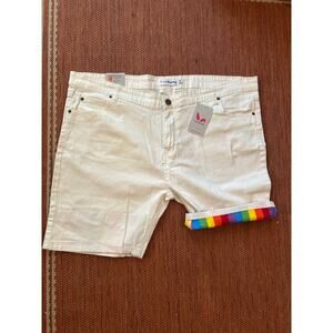 Pride Bunny Shorts Men 46 White Rainbow Roll Up Cuff LGBTQ NWT